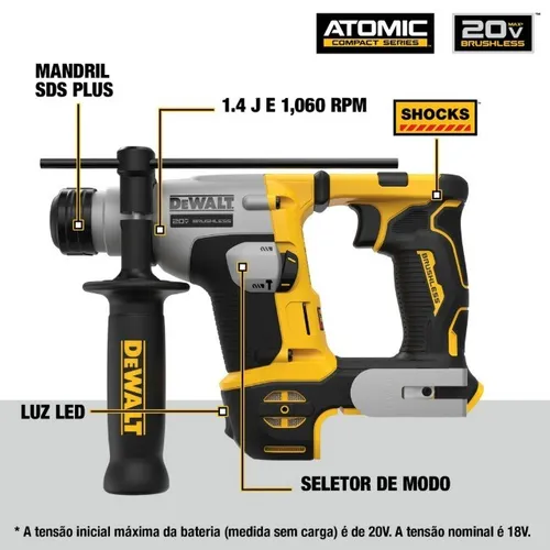 Martelete Rompedor SDS Plus 20v DCH172B Dewalt + 1 Bateria 20V 4 amperes + 1 Carregador+ 