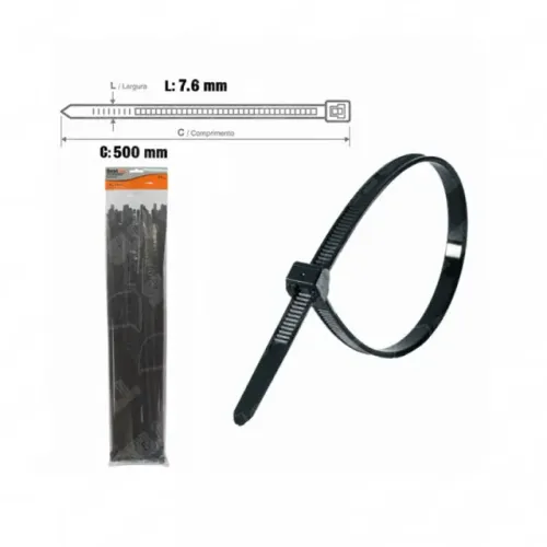 Abraçadeira Nylon 50 Pçs Preta 7.6mmx500mm Bfh1180