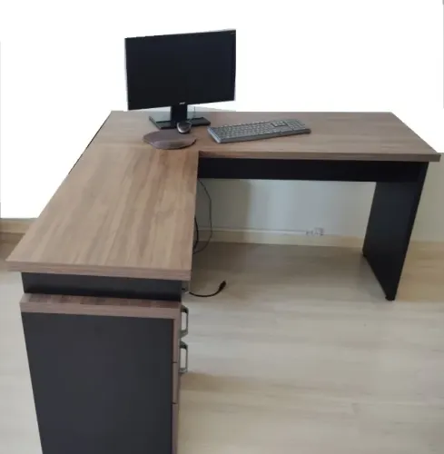 Kit mesa em L para escritório + gaveteiro