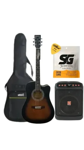 Kit Violao waldman aço eletrico dce 41 lsb - folk + Capa + Caixa + Paleta + Corda SG