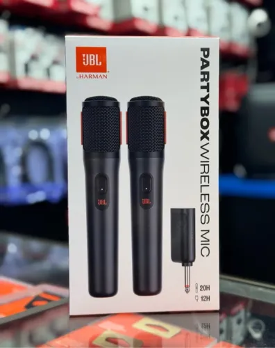 Microfone Sem Fio Jbl Partybox Profissional Duplo Dinâmico Preto