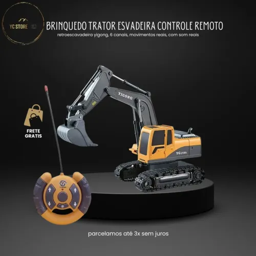 Retroescavadeira R/C - brinquedo simular a real com movimentos e som
