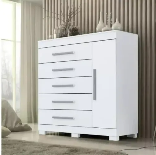 "Organização e Versatilidade: Cômoda Balcão Multiuso Rayane com 5 Gavetas e 1 Porta em M