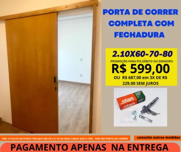 Porta de correr completa com acabamentos-trilho-folha de porta - frete a/c