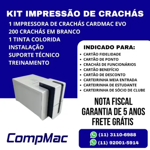 Impressora de Crachá de Funcionário Cartão de Ponto CardMac Evo com Garantia de 5 Anos