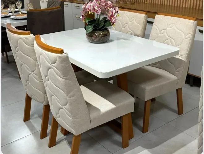 Mesa de jantar Olímpia MDF 4 cadeiras