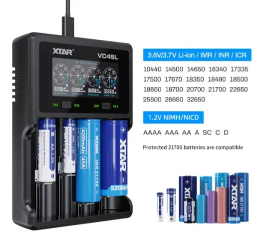 Carregador XTAR VC4SL QC3.0  18650 / 21700 / 26650 / Pilhas AA / AAA Melhor que Liitokala