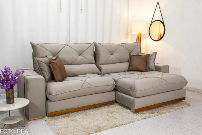 Sofá Retrátil Reclinável 2.90m Gran Bello Veludo Capuccino - D33 e Molas Ensacadas