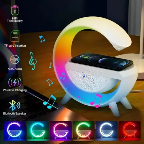 Luminária LED RGB com Bluetooth e Carregamento Sem Fio