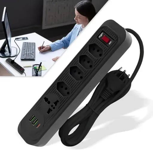 Extensão Filtro De Linha 5 Tomadas 2 Usb 1 Tipo C Universal