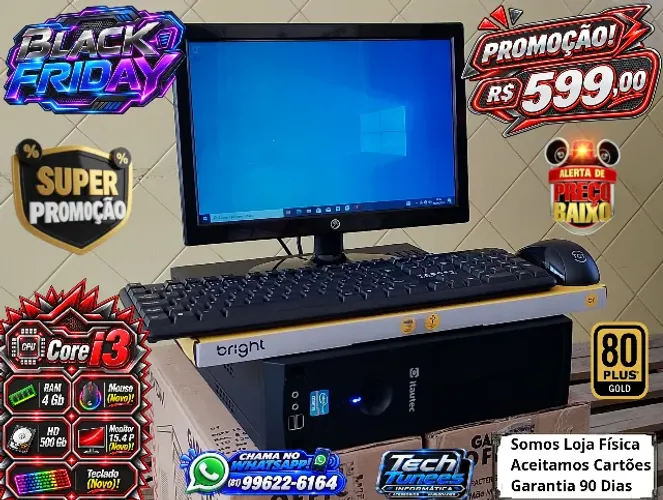 PC Computador Completo (Core I3, Core i5 - 4Gb Ram - HD 500Gb - (Monitor Novo 15,19)
