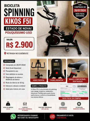 Bicicleta Spinning Kikos F5i Semi Nova + Nota Fiscal