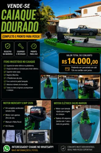 Caiaque dourado - Mercury 9.9 - Motor elétrico.