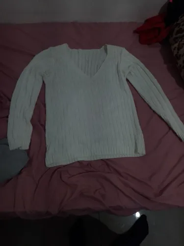 Blusa de Tricô Branca Manga Longa