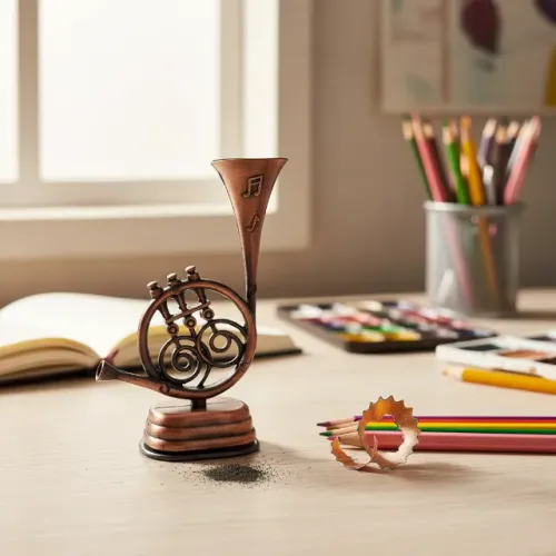 Apontador de Mesa em formato de Trompa (horn) Em Metal Miniatura