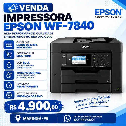 Impressora A3+ workforce 7840 jato de tinta com bulk