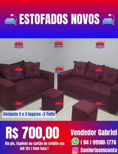 Sofá Conjunto 2 e 3 lugares +2 Puffs : *