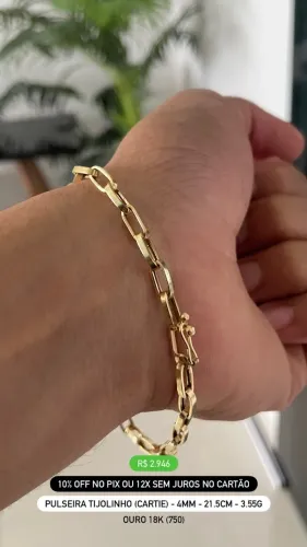 Pulseira tijolinho ouro 18k