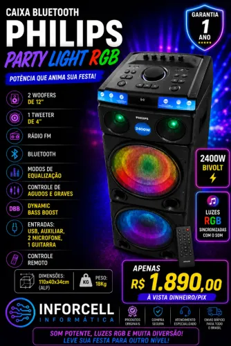 Caixa Bluetooth Philips Party Speaker 2400w