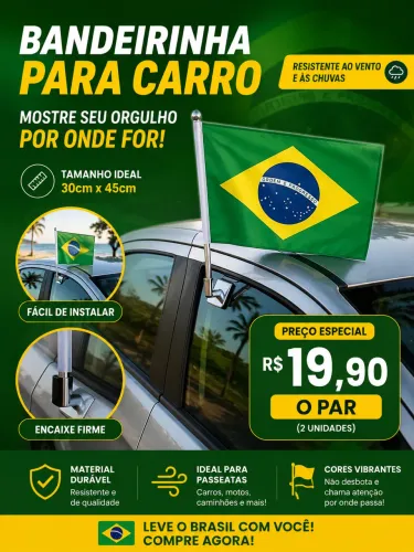 BANDEIRINHA DO BRASIL PARA CARRO POR APENAS R$19,90 O PAR! 