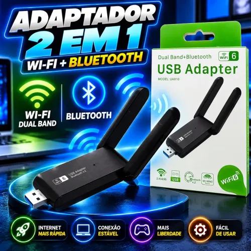 Adaptador Bluetooth e receptor Wi-Fi dual Band 2 em 1