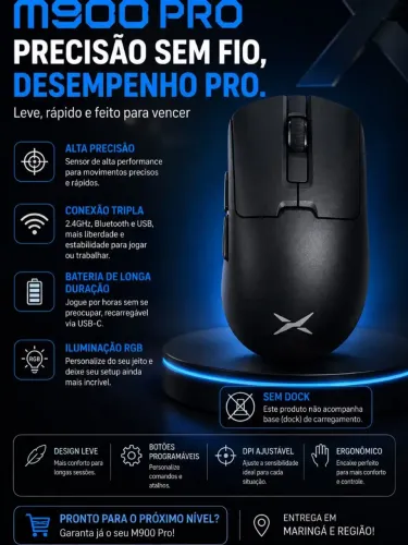 Mouse Gamer DELUX M900 Pro Sem Fio RGB