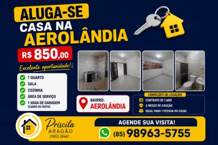 ALUGA-SE CASA NA AEROLÂNDIA