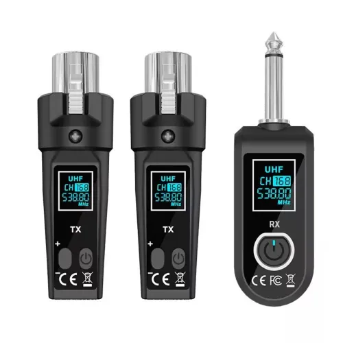 Transmissor duplo sem fio para microfones e instrumentos musicais