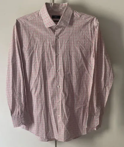 CAMISA HUGO BOSS SOCIAL ROSA ZADREZ 44 17,5