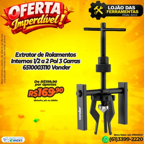 Extrator de Rolamentos Internos 1/2 a 2 Pol 3 Garras 6510003110 Vonder