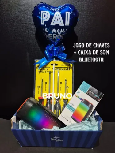 Cesta dia dos pais caixa de som com kit de chave