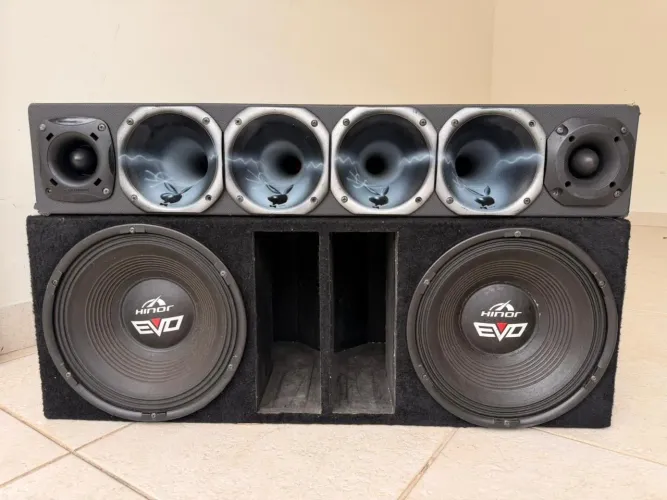 Caixa Trio Som Automotivo - Roadstar Power One + Par Hinor EVO (Pancada!)