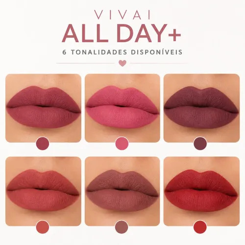 Kit 6 batons Vivai - Batom Matte All Day + 3244