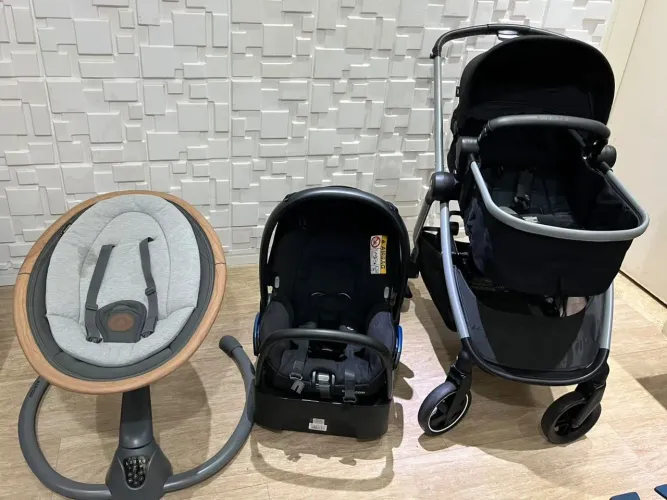 Carrinho de Bebê com Bebê Conforto Maxi Cosi + Cadeira de Balanço para Bebê Maxi Cos