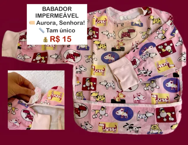 Babador Manga Longa Impermeável Rosa - Aurora, Senhora!