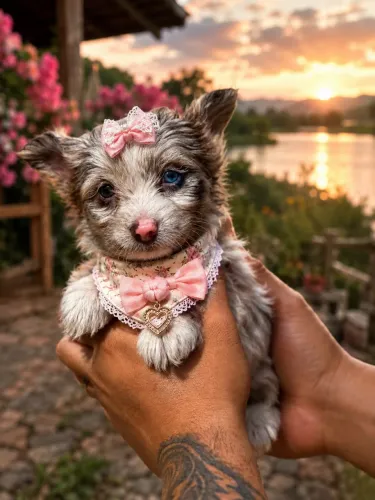 Super carinhosa filhote de yorkshire bluemerle fêmea olho azul!