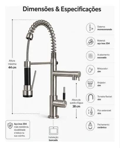 Torneira gourmet premium de bancada monocomando dois jatos (água quente e fria )