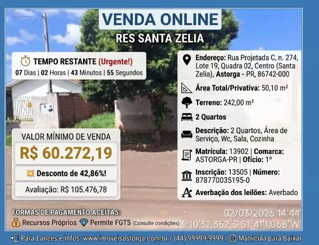 ? VENDA ONLINE ? CASA POR R$ 60 MIL! ASTORGA-PR!