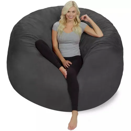 Puff Gigante Redondo 140x50 Em Suede Cinza Sem Enchimento