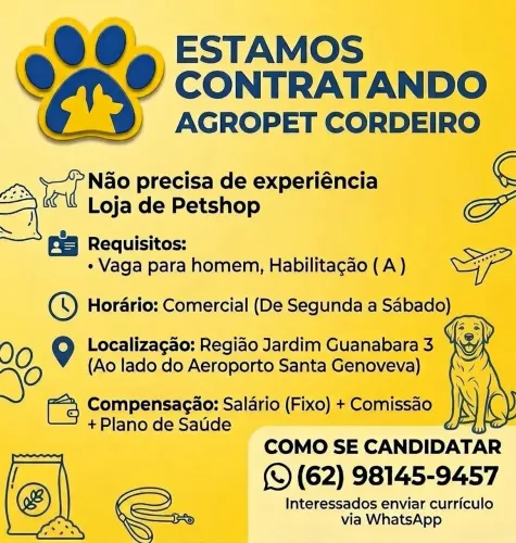 Vaga para petshop entregador