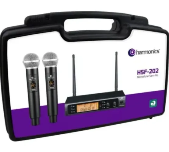 Microfone Sem Fio UHF Harmonics HSF200-2 Duplo Para Apresentações Ao Vivo