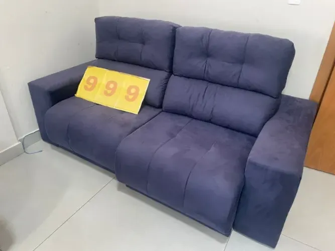 Sofá Retrátil e Reclinável Veludo Azul (ENTREGA HOJE)