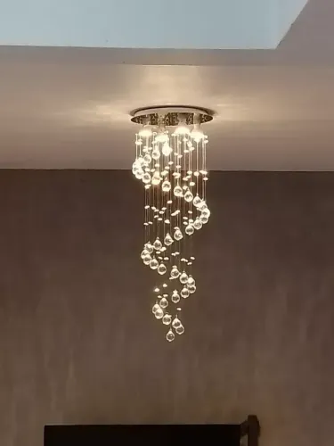 Lustre Espiral de Cristal K9 Legitimo para Sala de Jantar - Base 30cm Inox