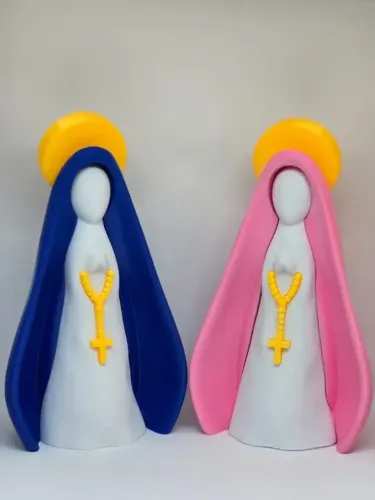 Imagem Nossa Senhora Decoração Manto Azul E Rosa 3d