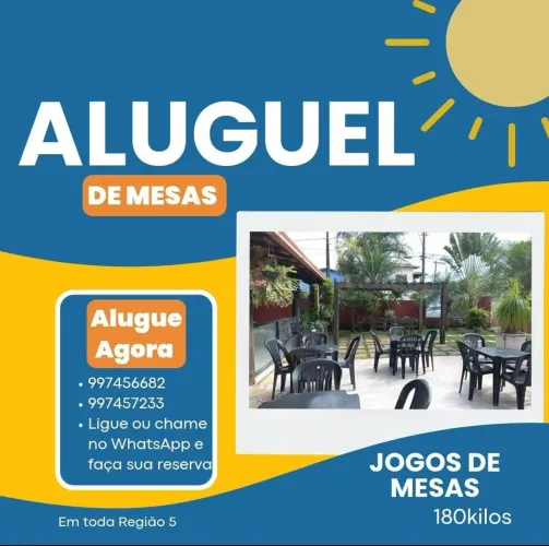 Aluguel de mesas R$14...toalhas e cobre manchas R$10