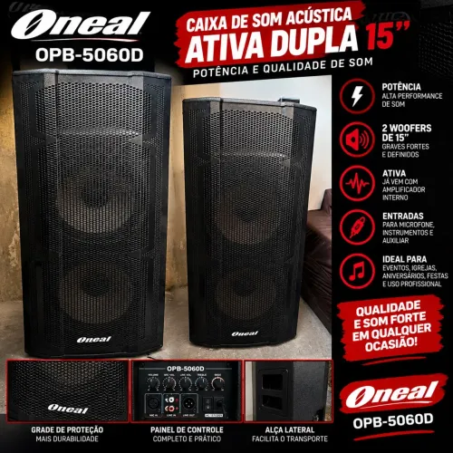 caixa de som acústica ativa dupla 15 oneal opb-5060d