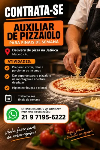 AUXILIAR DE PIZZAIOLO - EXTRA AOS FINAIS DE SEMANA