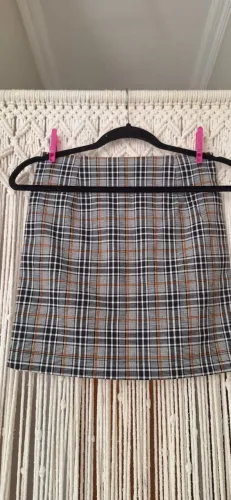 Saia em Xadrez Tartan com Zipper Frontal
