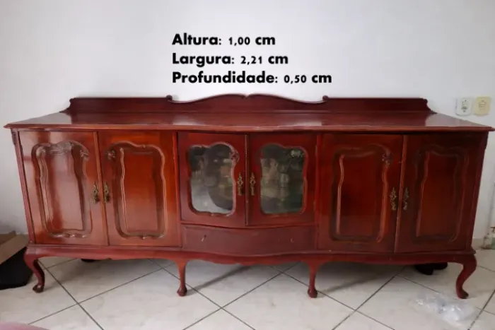 Buffet Aparador Luís XV Gigante - Madeira Maciça com Cristaleira Central