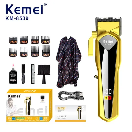 Máquina de Cortar Cabelo Kemei KM-8539 Profissional Gold Recarregável USB!